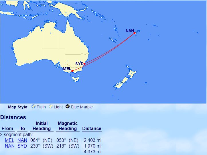 Маршруты моих перелётов на Fiji Airways
