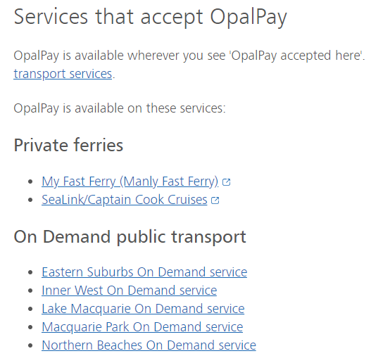Транспорт Сиднея: кто принимает OpalPay