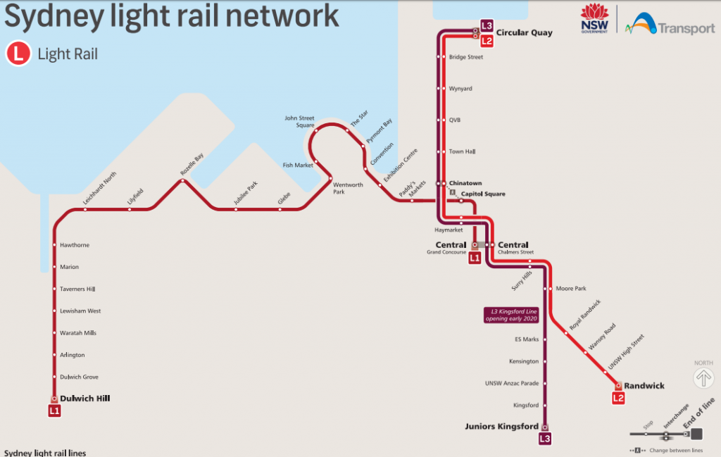 Транспорт Сиднея: схема маршрутов трамваев